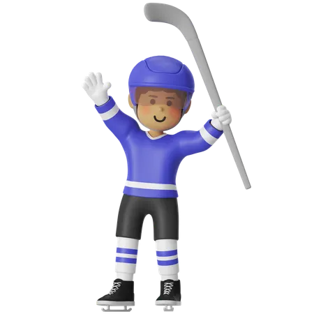 Male Hockey Player Celebrating Victory  3D Illustration