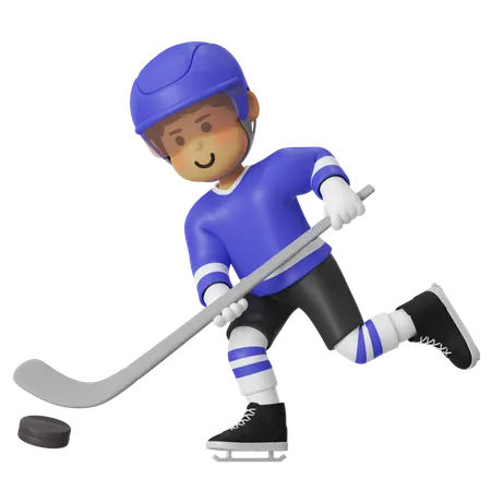 Male Hockey Player Playing Ice Hockey With Skating  3D Illustration