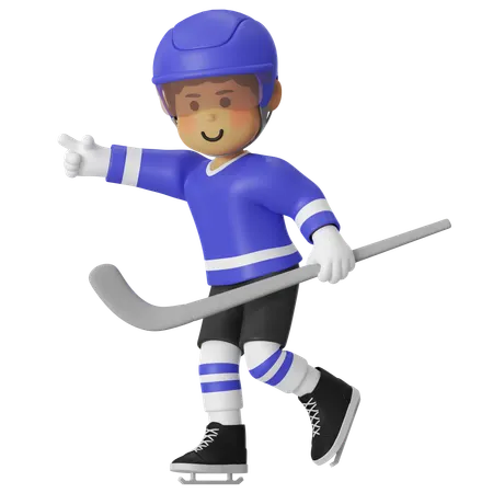Male Hockey Player Pointing Something With Hockey  3D Illustration