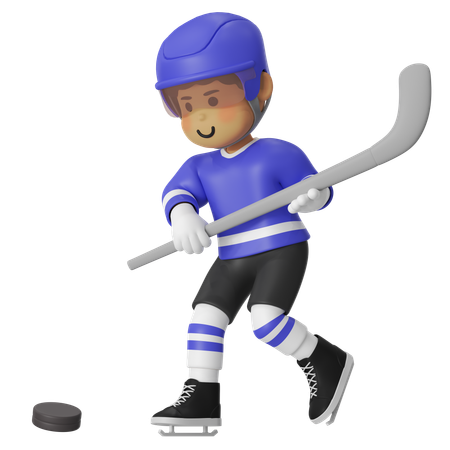 Male Hockey Player Shooting Ball Using Hockey Stick  3D Illustration
