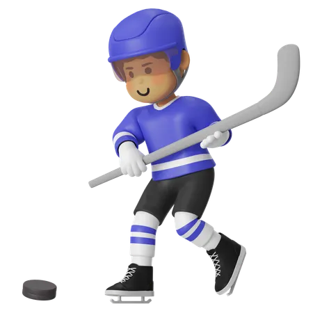 Male Hockey Player Shooting Ball Using Hockey Stick  3D Illustration