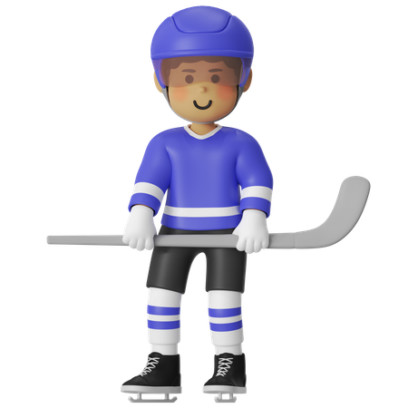 Male Hockey Player Standing With Hockey  3D Icon
