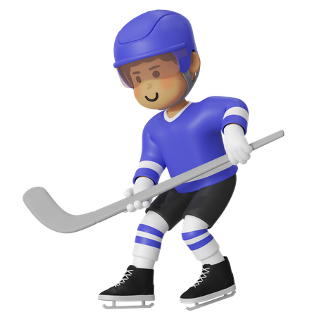 Male Hockey Player With Stick Doing Stance  3D Illustration