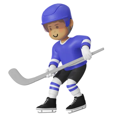Male Hockey Player With Stick Doing Stance  3D Illustration