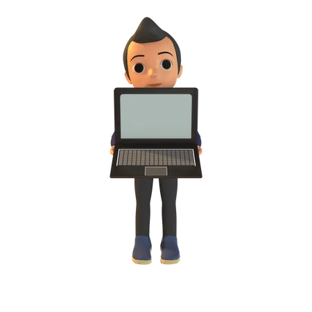 Male Holding Laptop  3D Illustration