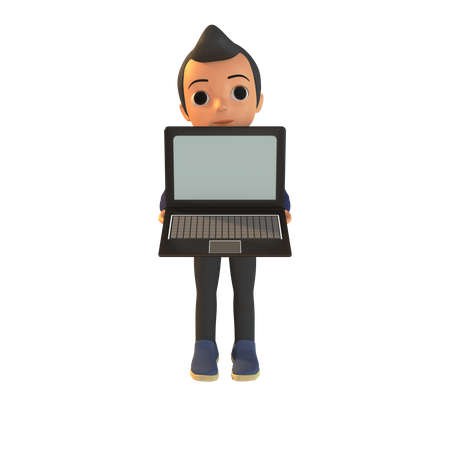 Male Holding Laptop  3D Illustration