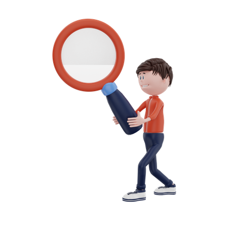 Male holding magnifying glass searching content  3D Illustration