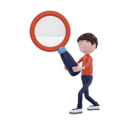Male holding magnifying glass searching content 3D Illustration