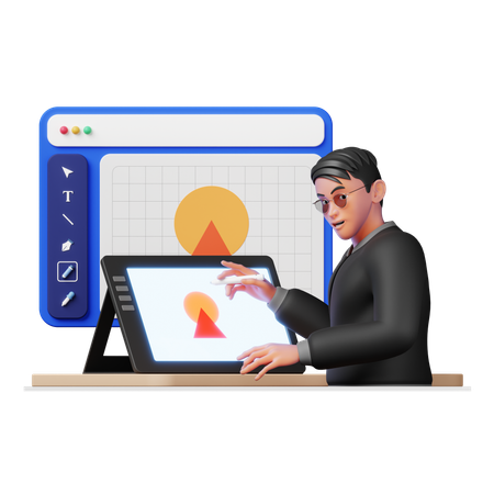 Male Illustrator working on design  3D Illustration