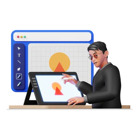 Male Illustrator working on design 3D Illustration