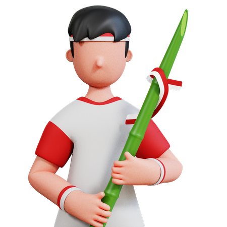 Male Indonesian With Bamboo  3D Icon