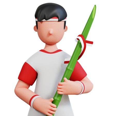 Male Indonesian With Bamboo  3D Illustration