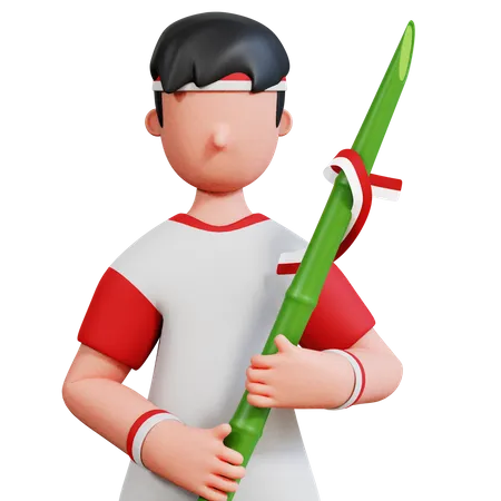 Male Indonesian With Bamboo  3D Illustration