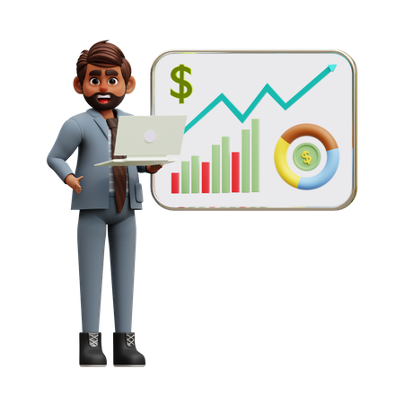Male Investor Analyzing Bull Market Chart  3D Icon