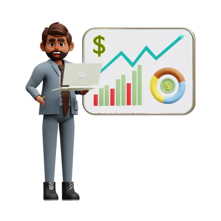 Male Investor Analyzing Bull Market Chart  3D Illustration