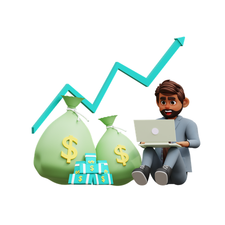 Male Investor Analyzing Dollar Increase  3D Icon