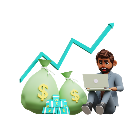Male Investor Analyzing Dollar Increase  3D Illustration