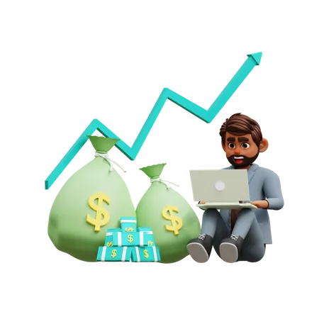 Male Investor Analyzing Dollar Increase  3D Illustration