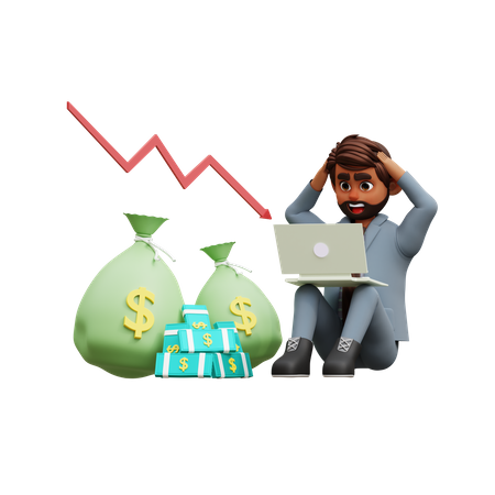 Male Investor Facing Business Loss In Dollars  3D Icon