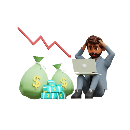 Male Investor Facing Business Loss In Dollars  3D Illustration