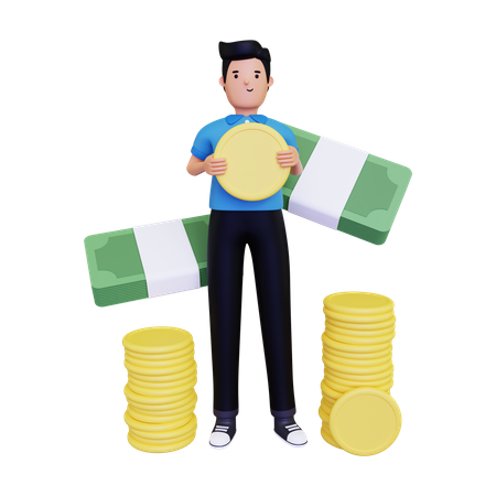 Male Investor holding profit money  3D Illustration