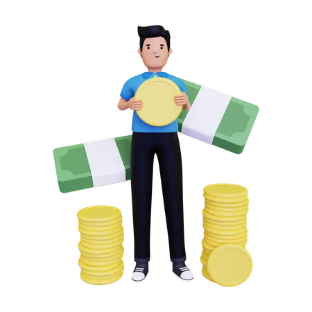 Male Investor holding profit money  3D Illustration