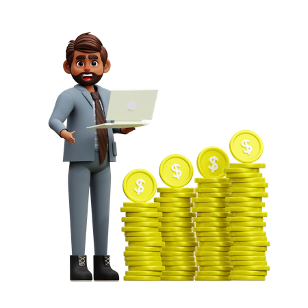 Male Investor Investing A Lot Of Dollar Currency In Market  3D Icon