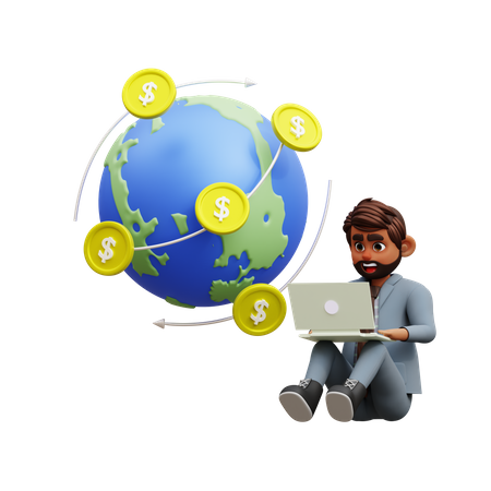 Male Investor Monitors Global Markets  3D Icon