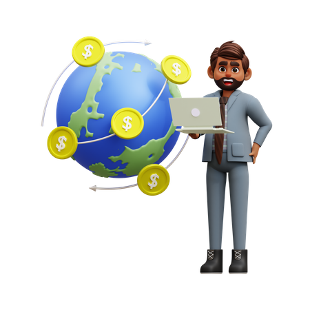 Male Investor Monitors Global Markets  3D Icon