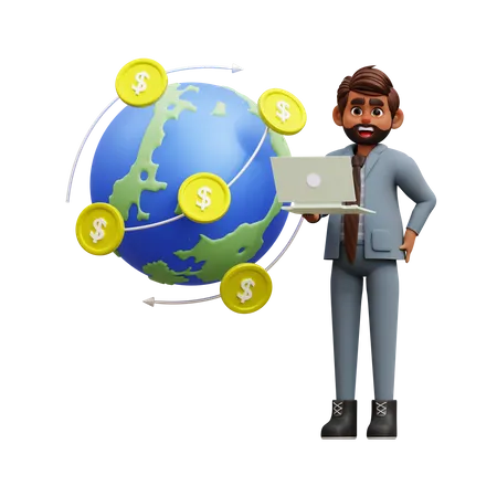 Male Investor Monitors Global Markets  3D Illustration