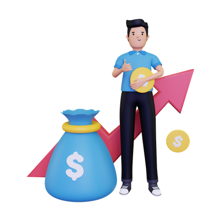 Male Investor with investment profit  3D Illustration