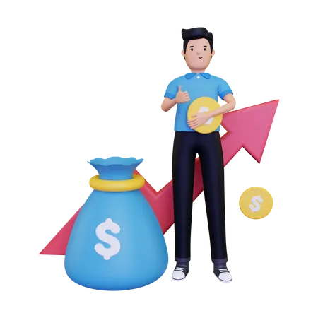 Male Investor with investment profit  3D Illustration