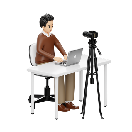 Male Is Recording Digital Content  3D Illustration