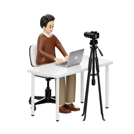 Male Is Recording Digital Content  3D Illustration