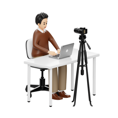 Male Is Recording Digital Content  3D Illustration