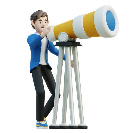 Male Looking Through Binoculars  3D Illustration