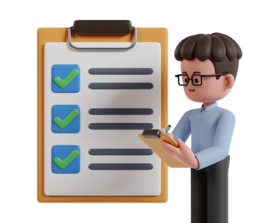 3 D Male Character Managing Work By Taking Notes On Paper Task Management Concept 3D Illustration