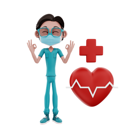 Male Nurse Showing ok sign  3D Icon