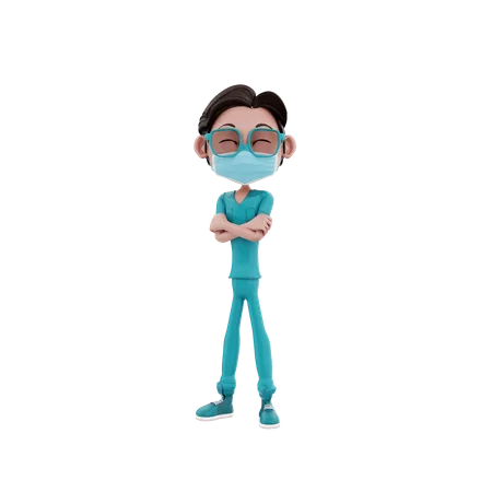 Male Nurse with folded hands  3D Illustration