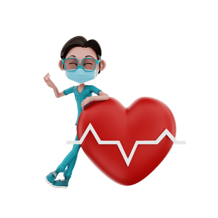 Male Nurse with Heart 3D Illustration