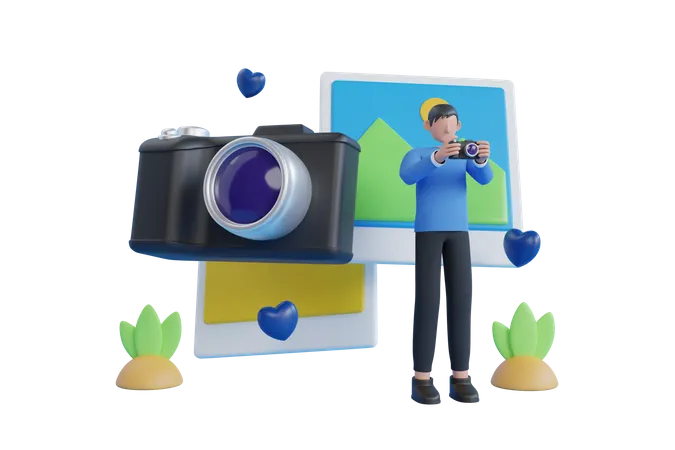 3 D Illustration Of Professional Photographer Man Taking Photo With Camera Professional 3 D Photographer Design Shoot A Picture 3D Illustration