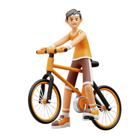 Male player get ready for cycle Racing  3D Illustration