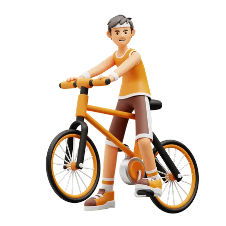 Male player get ready for cycle Racing  3D Illustration