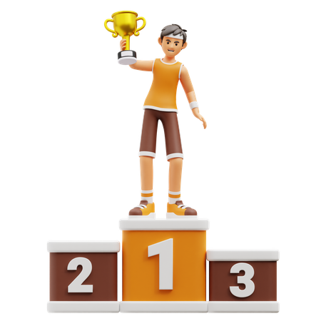 Male player on winner podium  3D Illustration