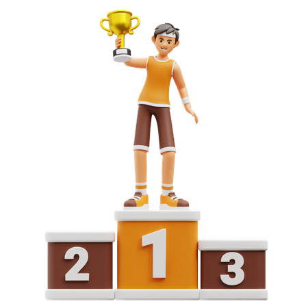 Male player on winner podium  3D Illustration