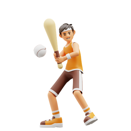 Male player palying Baseball  3D Illustration