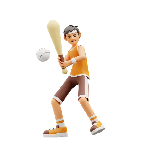 Male player palying Baseball  3D Illustration