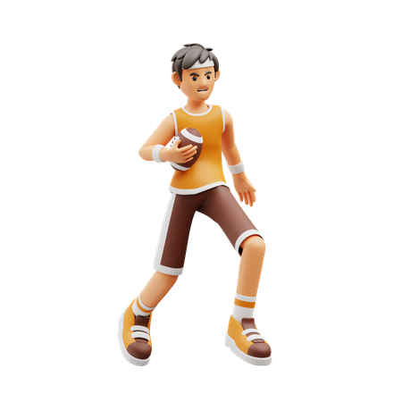 Male player playing american football  3D Illustration
