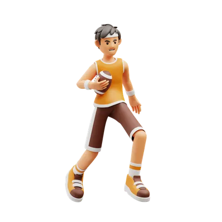 Male player playing american football  3D Illustration