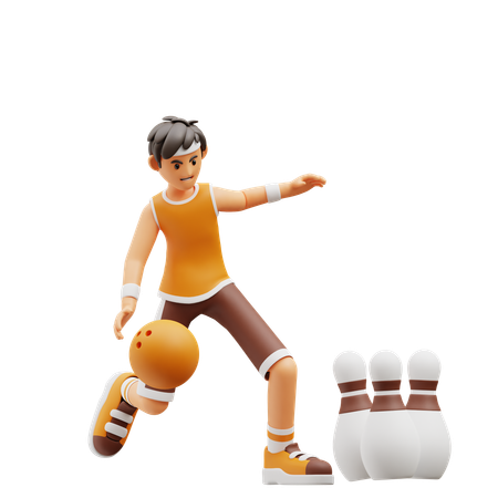 Male player playing bowling  3D Illustration
